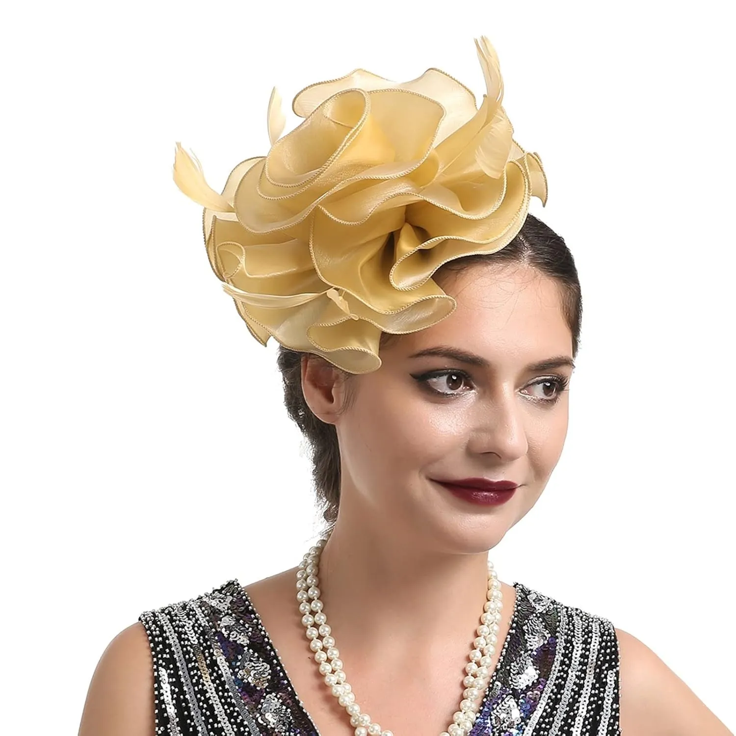 Hat Women Wedding Flower Cocktail Mesh Feathers Forehead Band Hair Clip Party Headband Curved Head Bands Cycling Sweatband