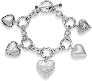 Heart Charm Bracelet for Women Chunky Matte Gold Link Chain Bracelet Vintage White Gold Love Heart Bracelet Fashion Valentines Bracelet