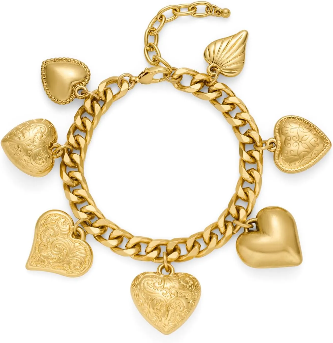 Heart Charm Bracelet for Women Chunky Matte Gold Link Chain Bracelet Vintage White Gold Love Heart Bracelet Fashion Valentines Bracelet