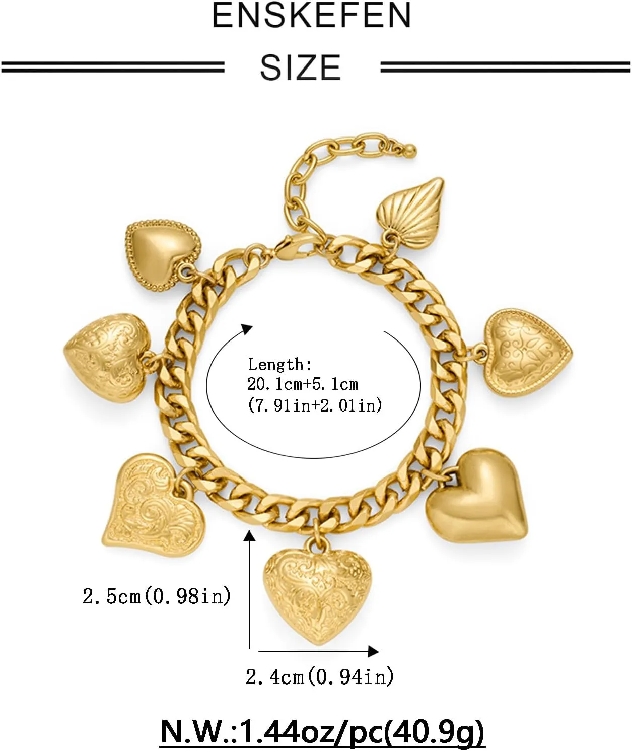 Heart Charm Bracelet for Women Chunky Matte Gold Link Chain Bracelet Vintage White Gold Love Heart Bracelet Fashion Valentines Bracelet