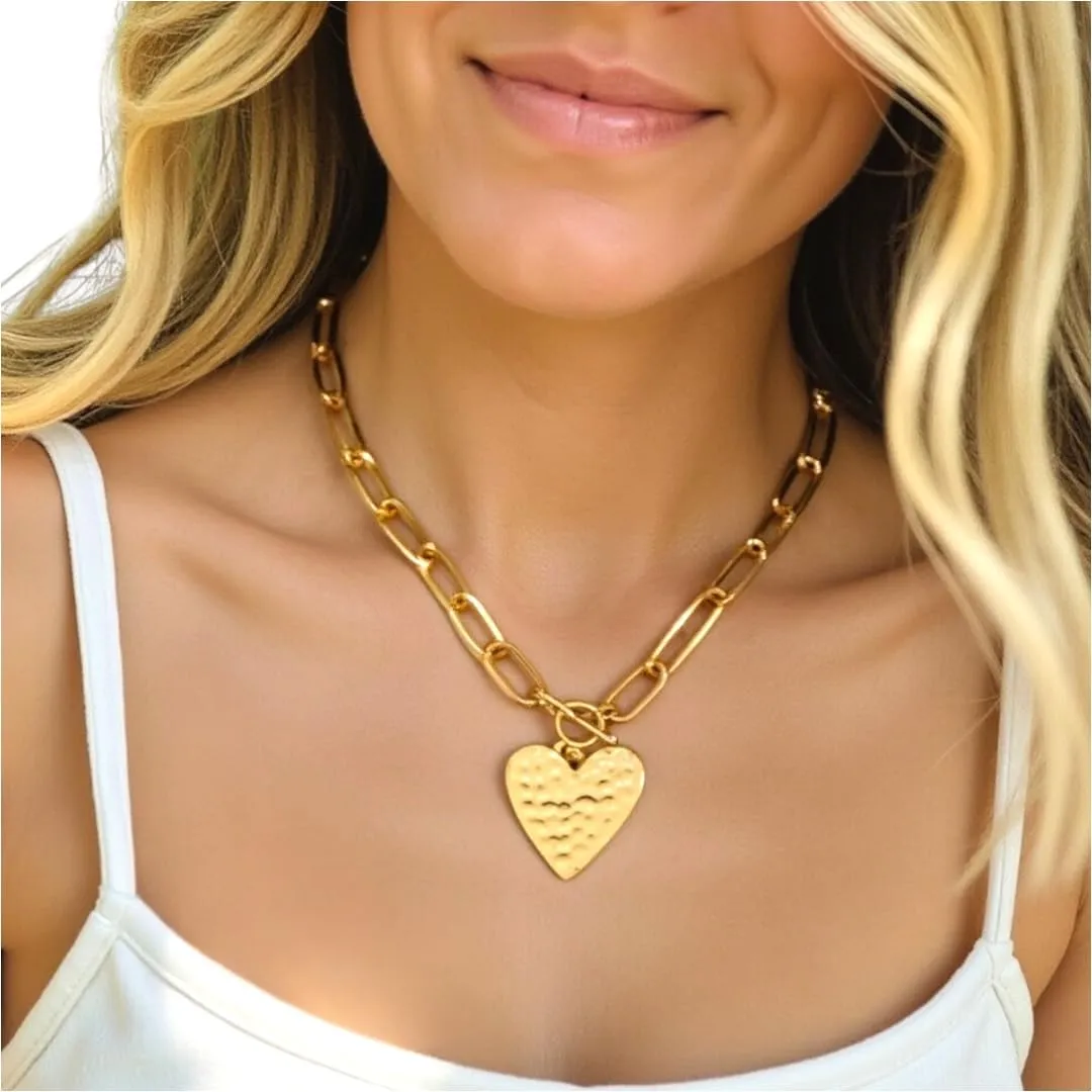 Heart Charm Chunky Toggle Necklace Gold (Heart)