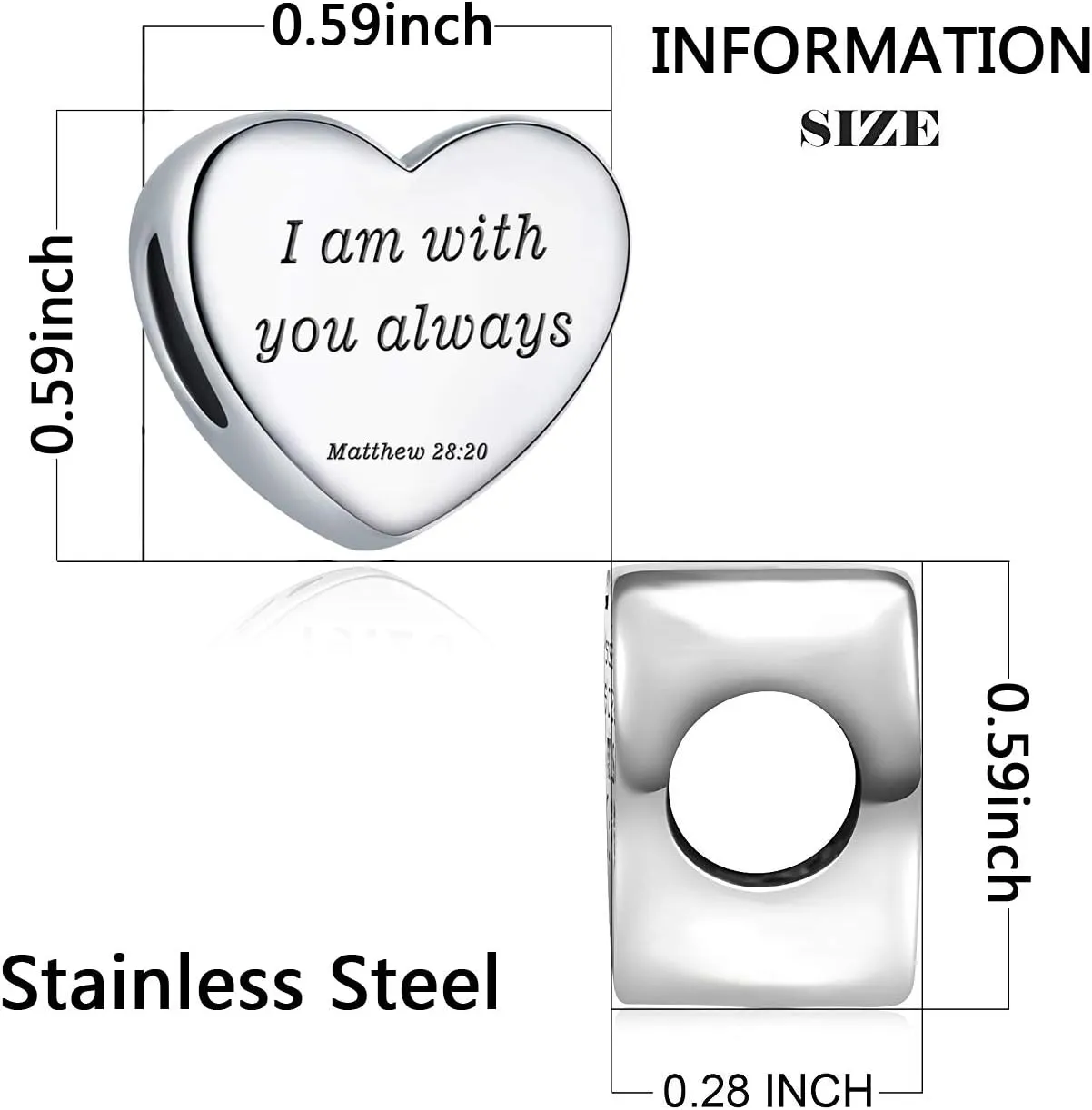 Heart Charm Fit Pandora Charms Bracelet Christian Bible Verse Charm Prayer Faith Religious Charms Gifts for Women