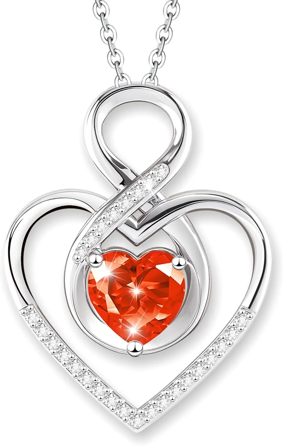 Heart Necklace for Women, 925 Silver Necklace with Red Infinity Heart Pendant, Personalized Birthstone Necklace Anniversary Birthday Gifts for Wife, girlfriend, Mom