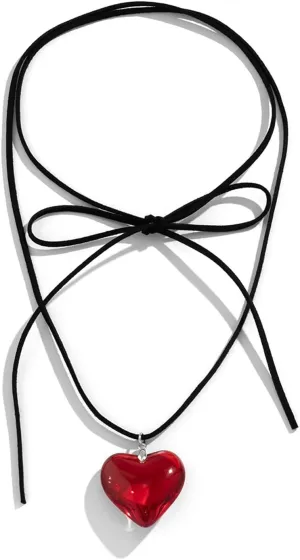 Heart Necklace for Women Adjustable Velvet Chain Love Red Pendant choker necklace Trendy Jewelry
