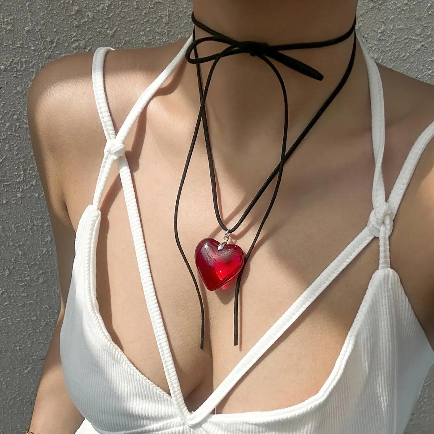 Heart Necklace for Women Adjustable Velvet Chain Love Red Pendant choker necklace Trendy Jewelry