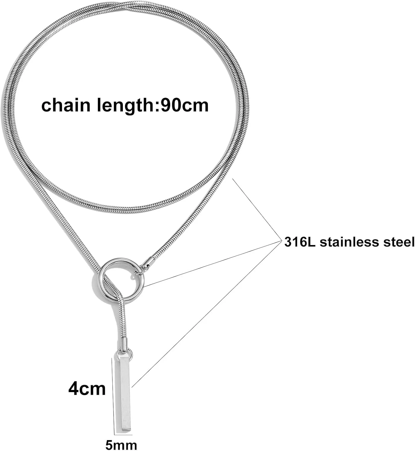 Heart O ring Slip Chain Necklaces for Women Stainless Steel Cuban Chain Bar Necklace Punk Rock Collar Necklace Handmade Adjustable Lariat Y Necklaces for Men
