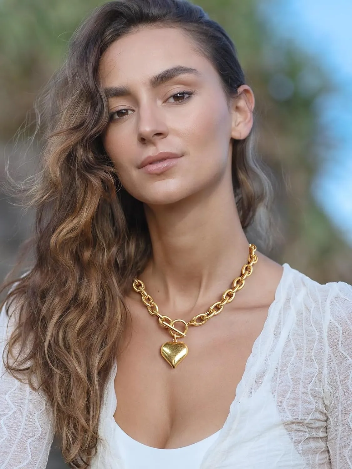 Heart Pendant Necklaces for Women Statement Chunky Chain Necklace Love Heart Charm Choker Necklace