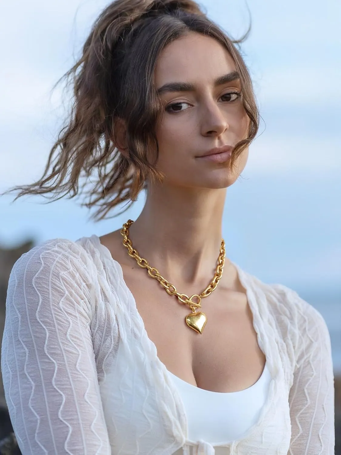 Heart Pendant Necklaces for Women Statement Chunky Chain Necklace Love Heart Charm Choker Necklace