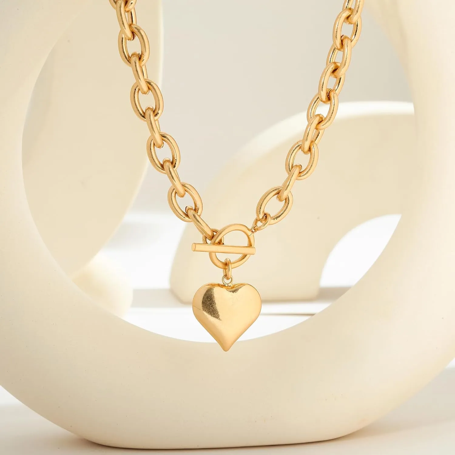 Heart Pendant Necklaces for Women Statement Chunky Chain Necklace Love Heart Charm Choker Necklace