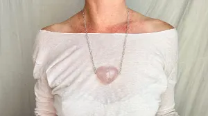 Heart Pendant Silver Chain. Rose Quartz & Fine Silver. 1194