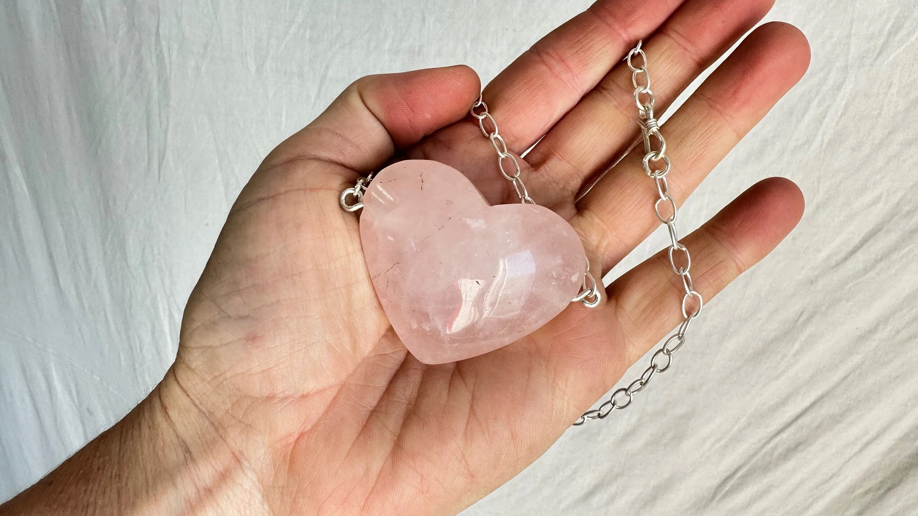 Heart Pendant Silver Chain. Rose Quartz & Fine Silver. 1194
