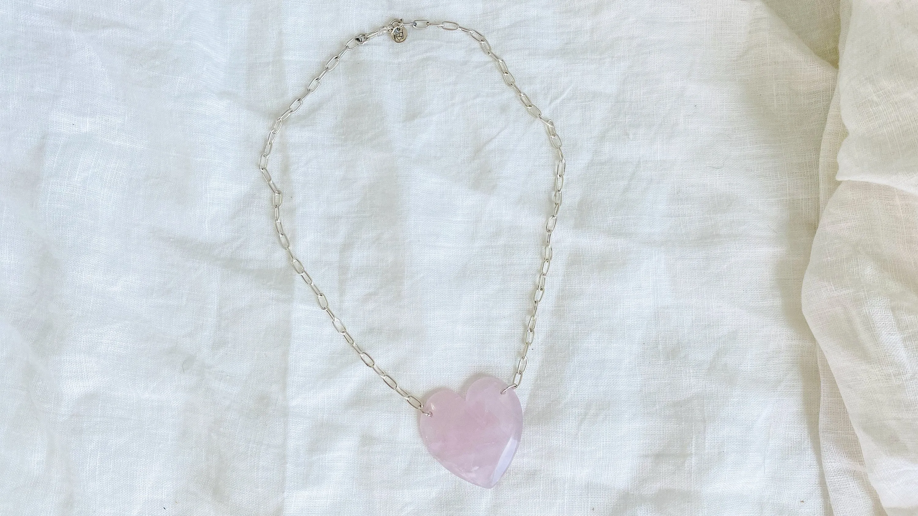 Heart Pendant Silver Chain. Rose Quartz & Fine Silver.