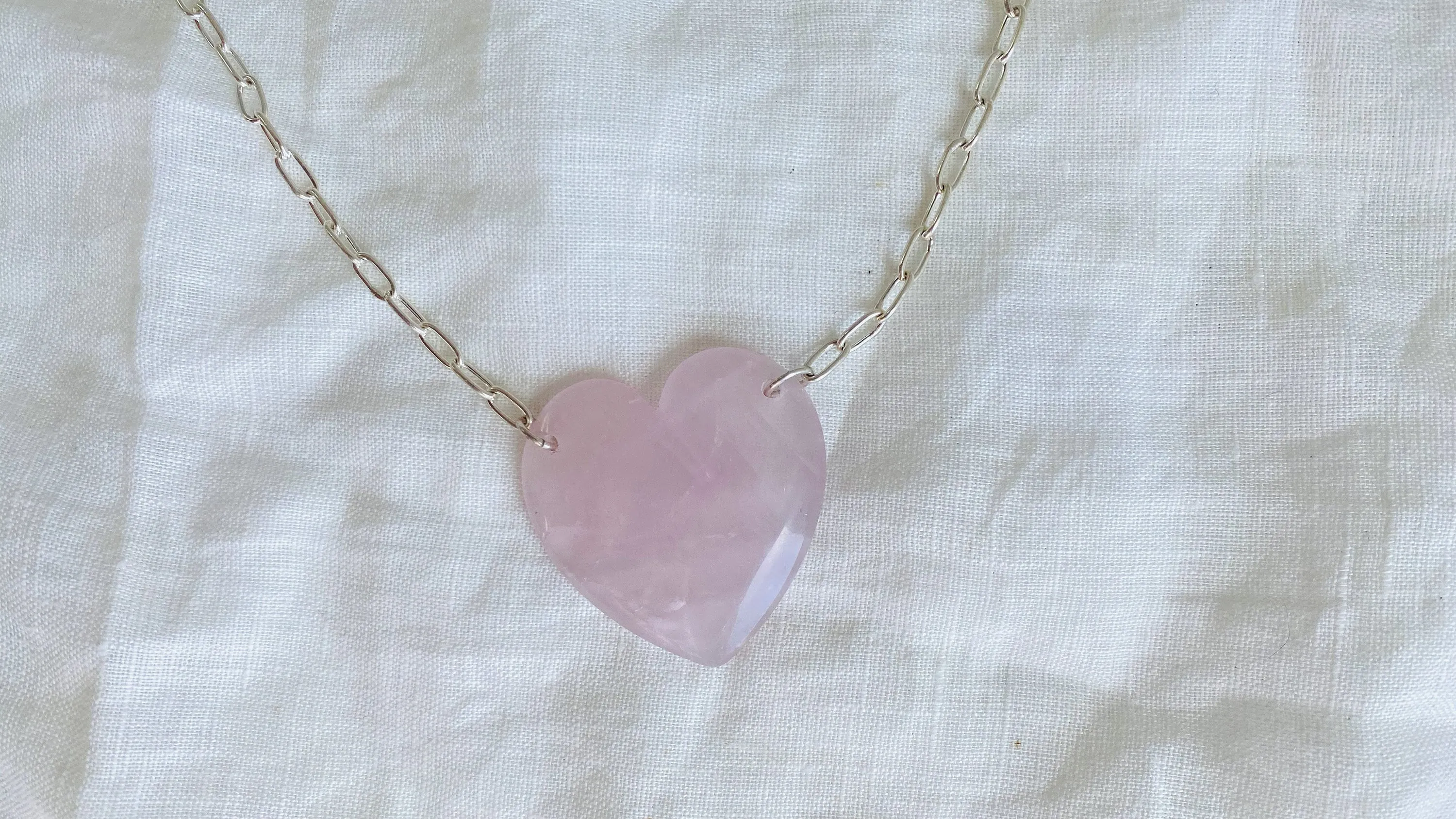 Heart Pendant Silver Chain. Rose Quartz & Fine Silver.