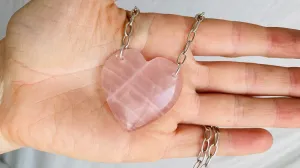 Heart Pendant Silver Chain. Rose Quartz & Fine Silver.