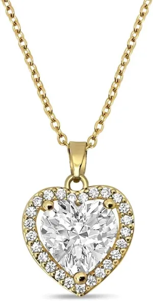 Heart Pendant Stainless Steel Zircon Necklace for Women in white Diamond color and heart shape