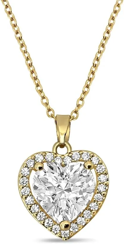 Heart Pendant Stainless Steel Zircon Necklace for Women in white Diamond color and heart shape