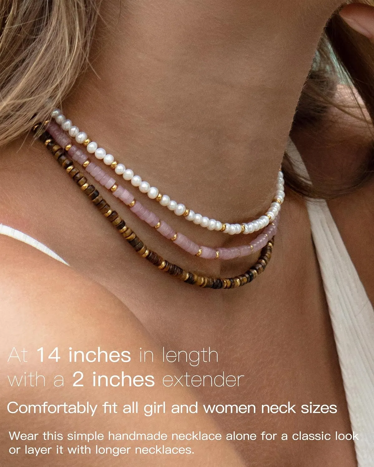 Heishi Style Gemstones/Natural Pearls Beaded Choker Necklace for Women, Handmade Jewelry Gifts for Her