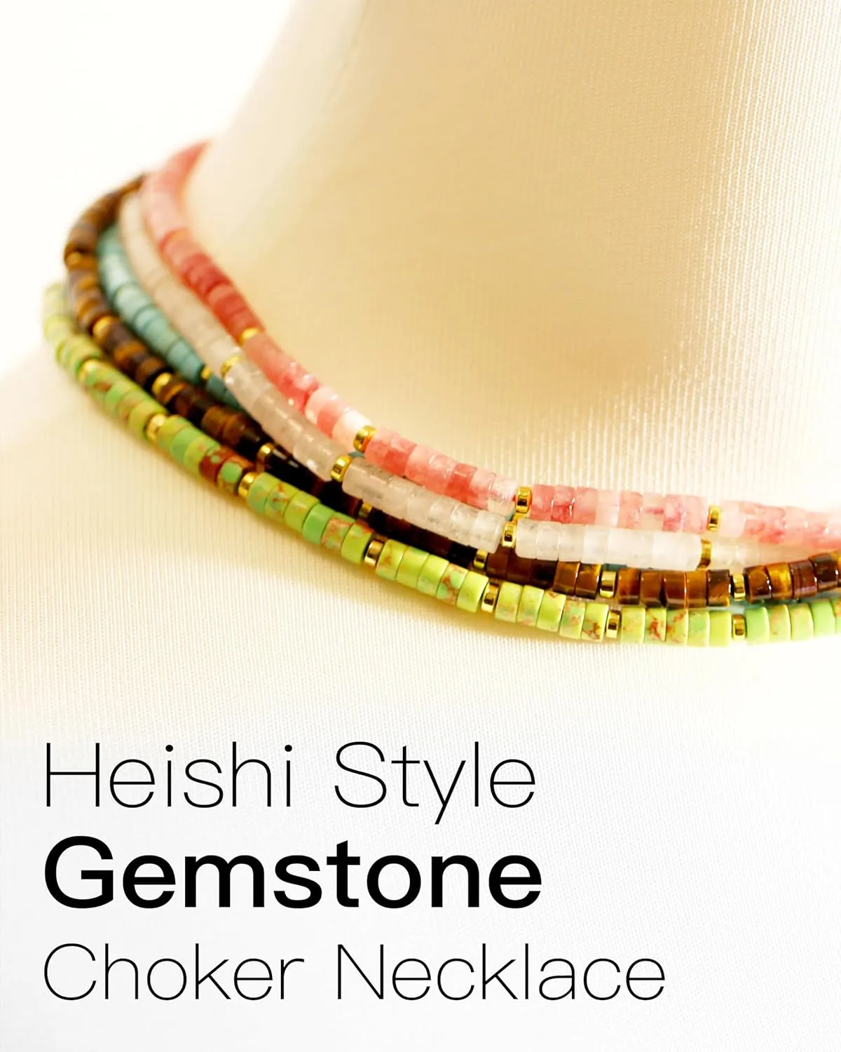 Heishi Style Gemstones/Natural Pearls Beaded Choker Necklace for Women, Handmade Jewelry Gifts for Her