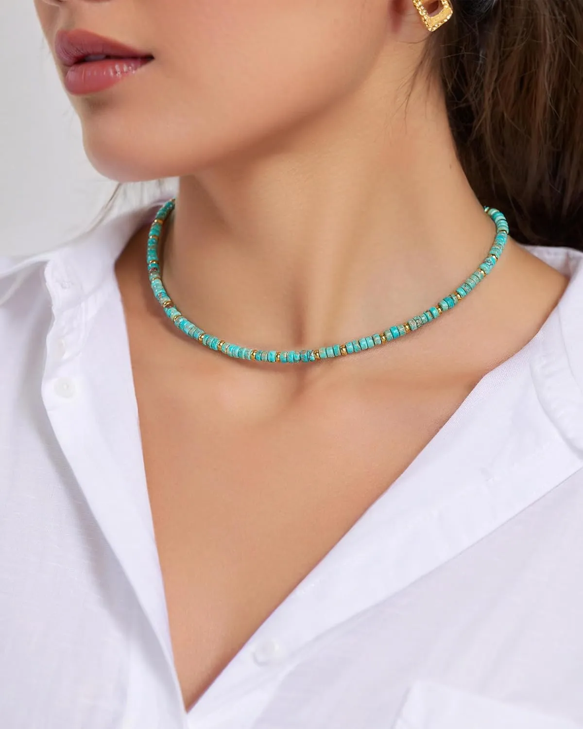 Heishi Style Gemstones/Natural Pearls Beaded Choker Necklace for Women, Handmade Jewelry Gifts for Her