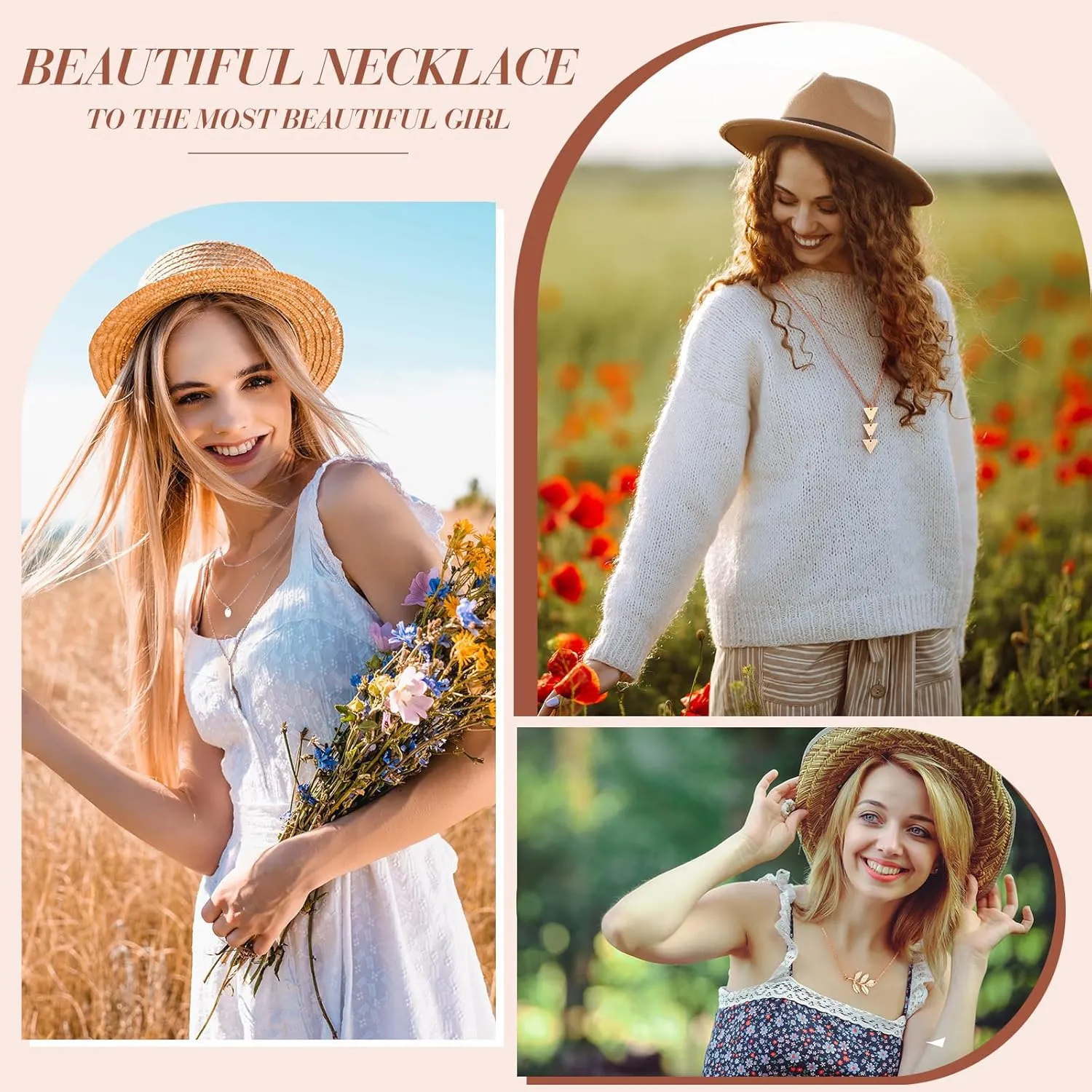 Hicarer 12 Pieces Long Pendant Necklace Set Y Tassel Leaf Circle Bar Necklace for Women