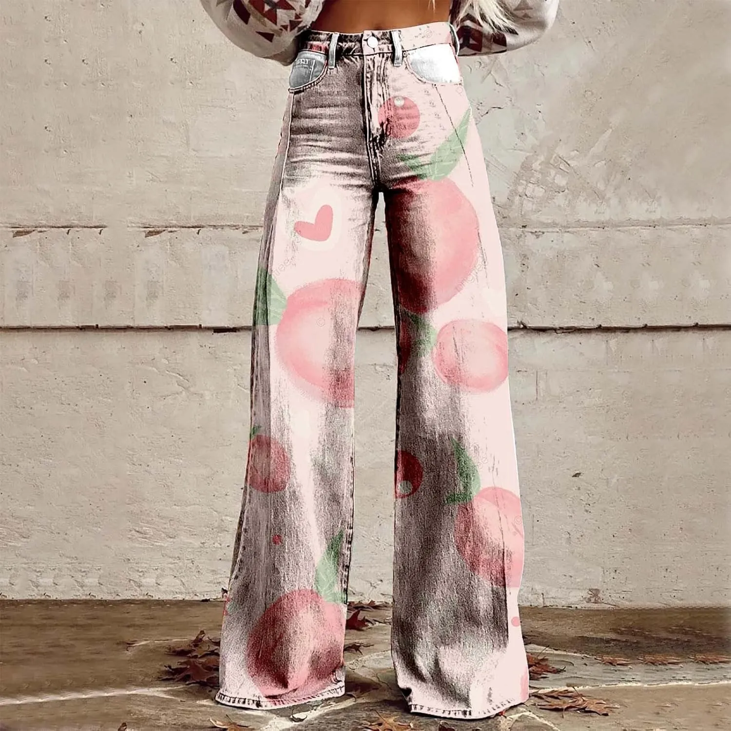 High Waist Straight Leg Print Trousers Women Fall Trendy Vintage Camo Long Pant Outdoor Travel Vacation Casual Pants
