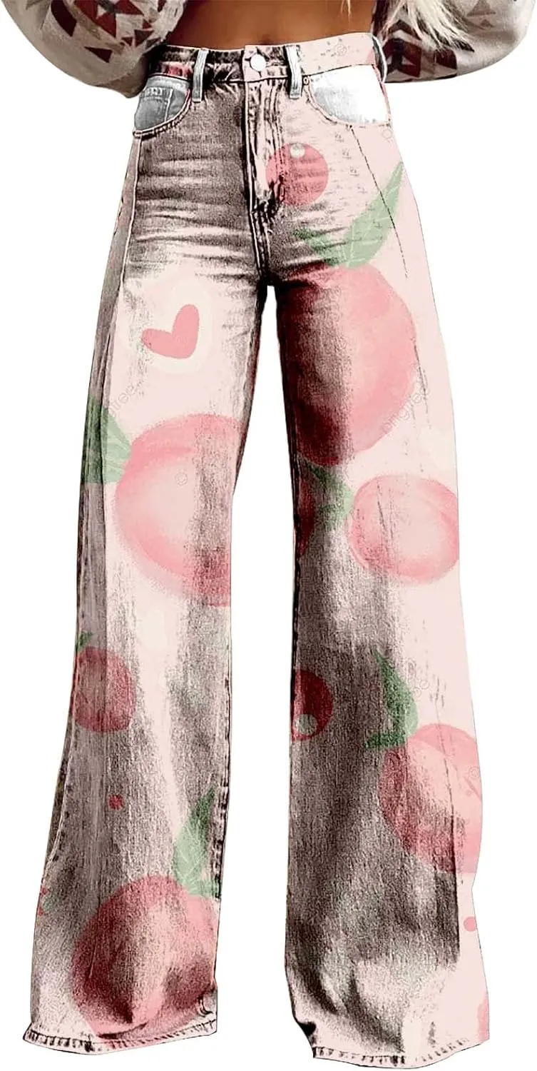 High Waist Straight Leg Print Trousers Women Fall Trendy Vintage Camo Long Pant Outdoor Travel Vacation Casual Pants