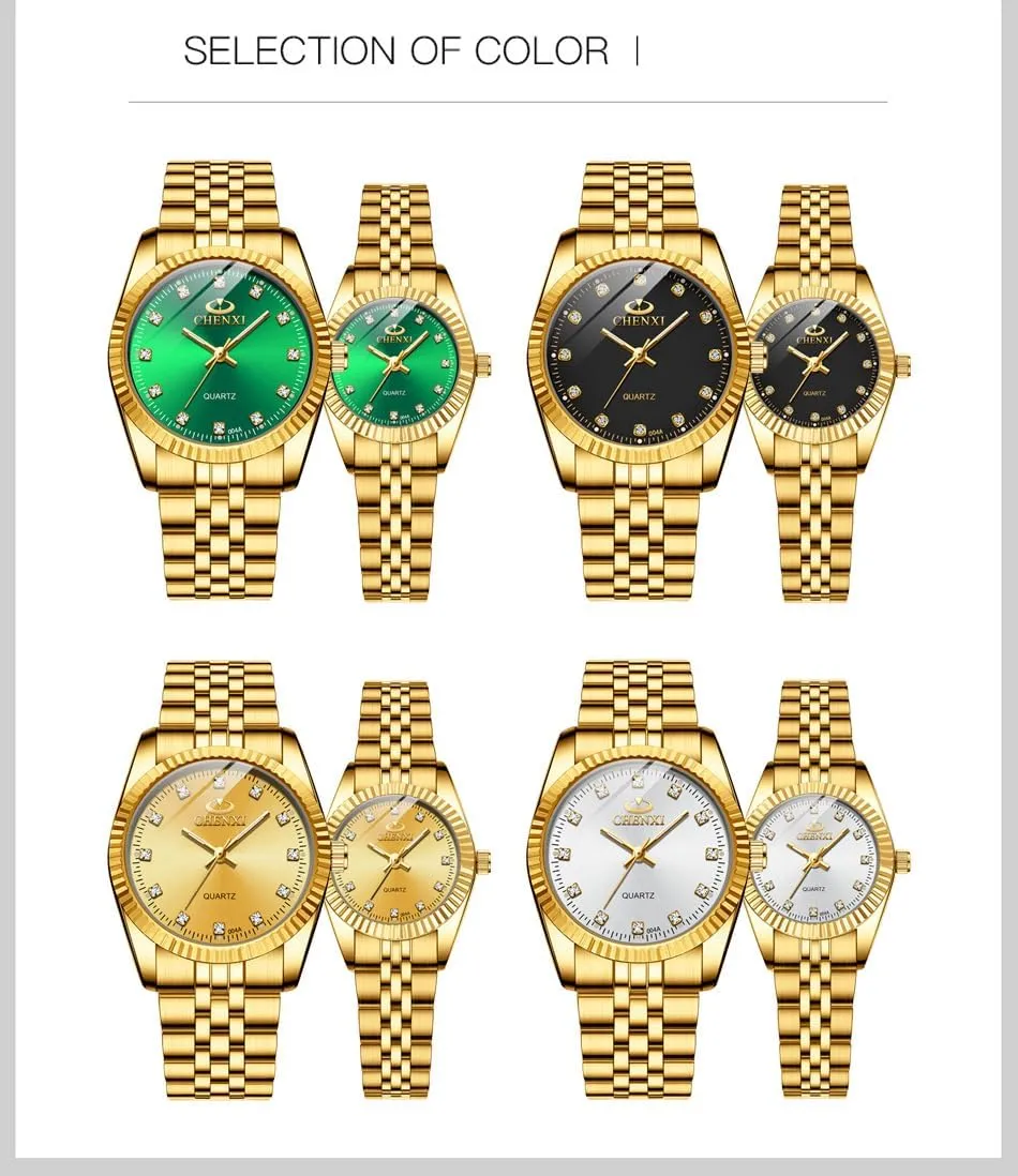 His and Her Couple Watches Business Men Women Couple Set Pair Watch Matching Romantic Quartz Stainless Steel Waterproof
