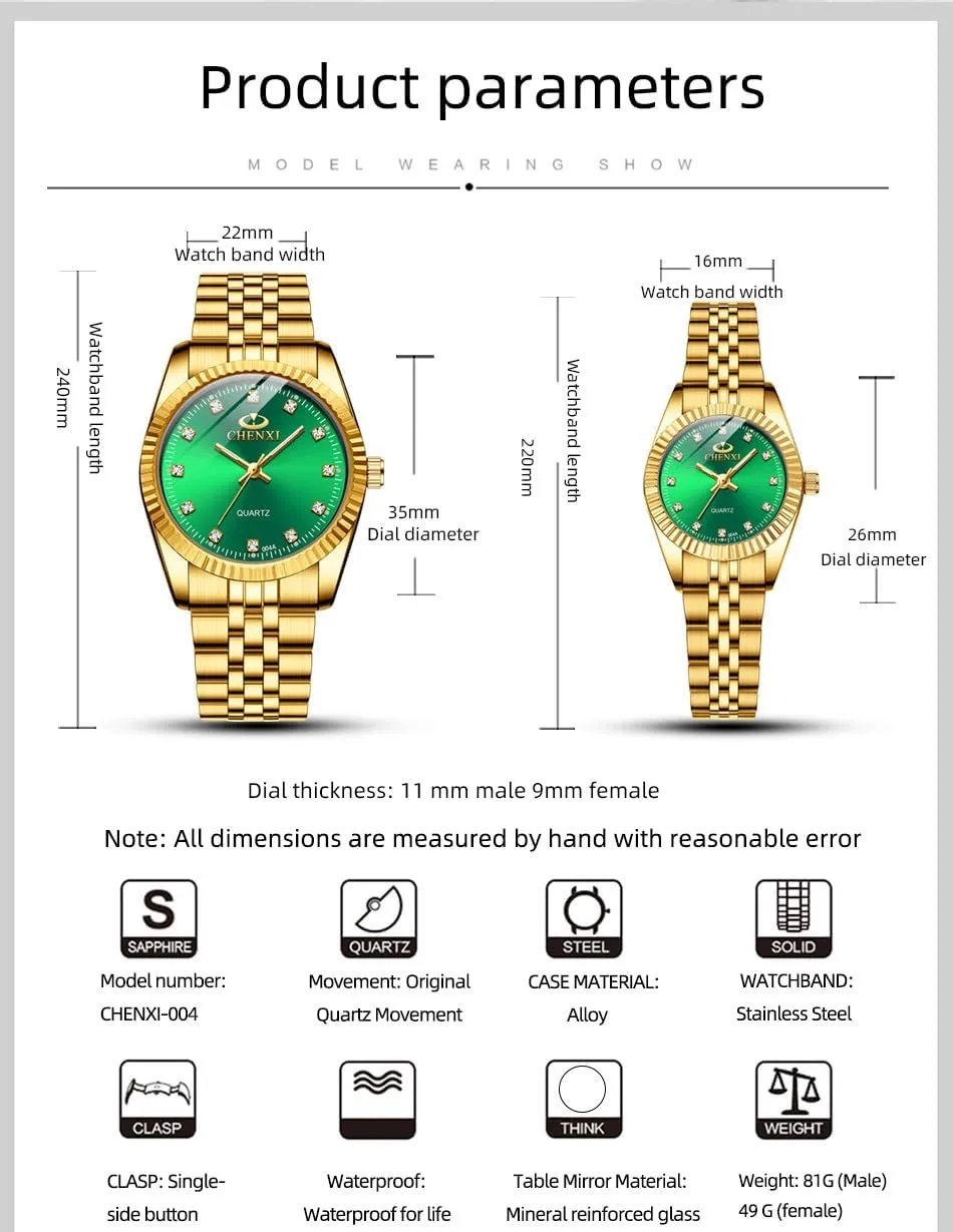 His and Her Couple Watches Business Men Women Couple Set Pair Watch Matching Romantic Quartz Stainless Steel Waterproof