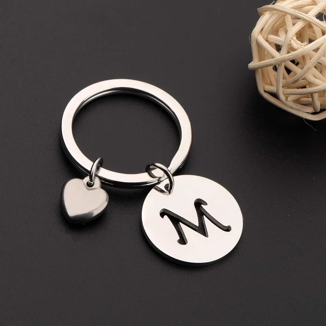 HOLLP Initial Disc Charm Keychain - 26 Letter Alphabet Key Ring A-Z English Charm Keychain