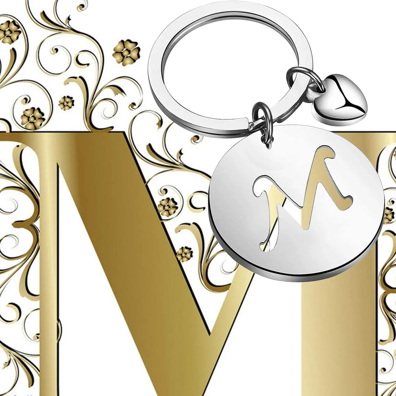 HOLLP Initial Disc Charm Keychain - 26 Letter Alphabet Key Ring A-Z English Charm Keychain