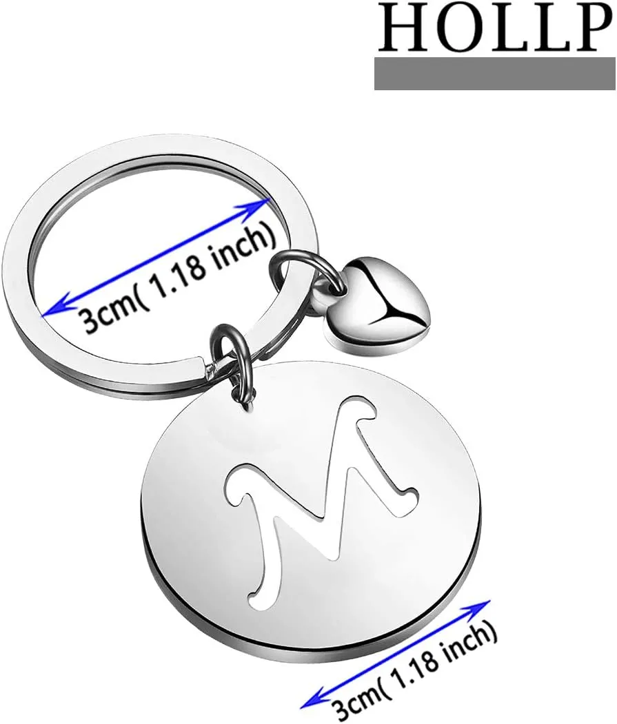 HOLLP Initial Disc Charm Keychain - 26 Letter Alphabet Key Ring A-Z English Charm Keychain
