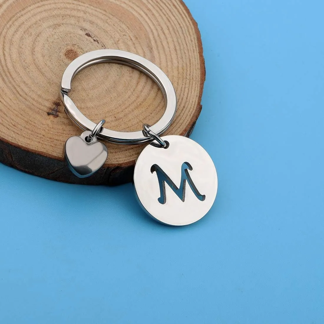 HOLLP Initial Disc Charm Keychain - 26 Letter Alphabet Key Ring A-Z English Charm Keychain