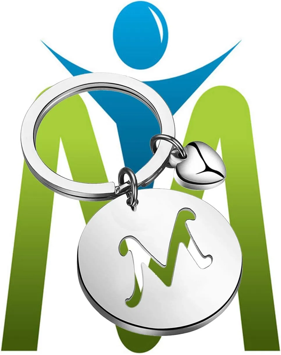 HOLLP Initial Disc Charm Keychain - 26 Letter Alphabet Key Ring A-Z English Charm Keychain