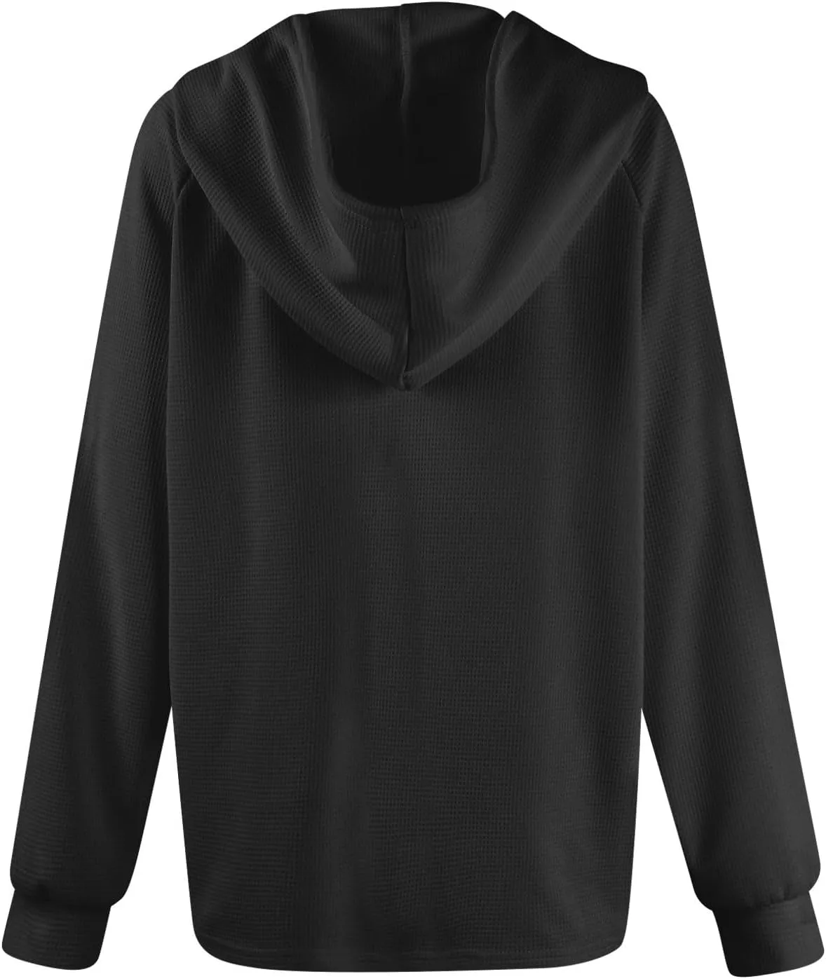Hoodies for Women Waffle Knit Drawstring Button V Neck Long Sleeve Casual Pullover Sweatshirt Hooded Tops Oversized