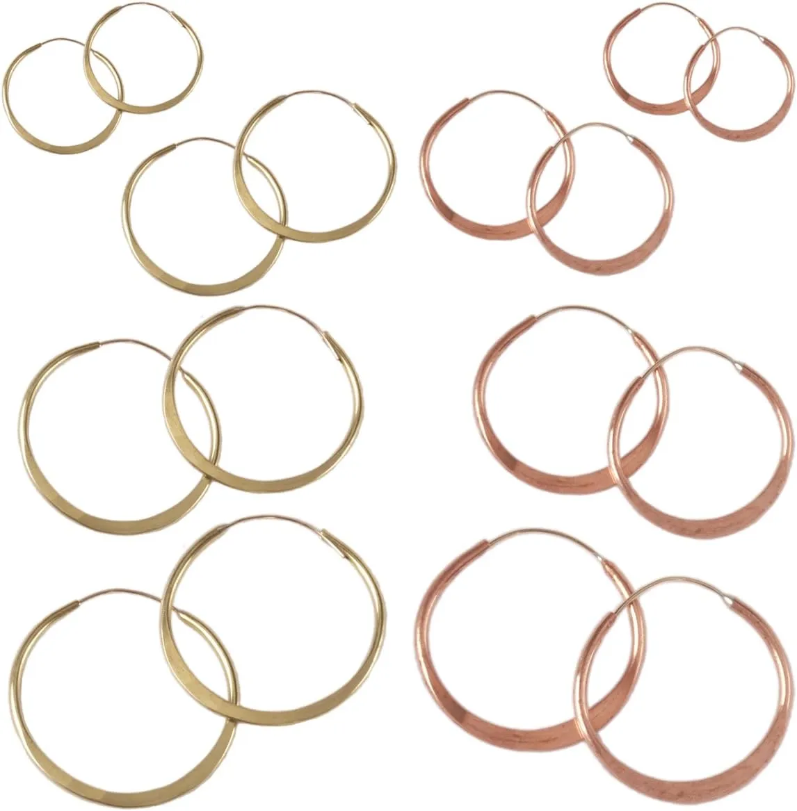 Hoop Earrings, Handmade, Endless Hoops, 4 Sizes, Hammered Brass and Copper