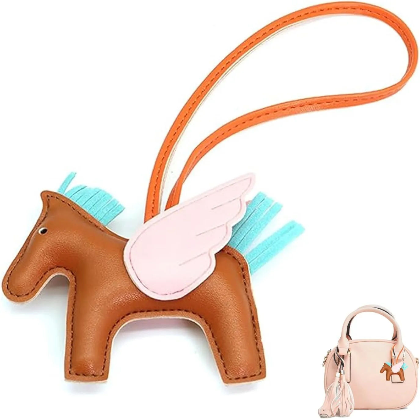 Horse Bag Charm Keychain, Cute Handbags Charm, Leather Car Decor Keyring