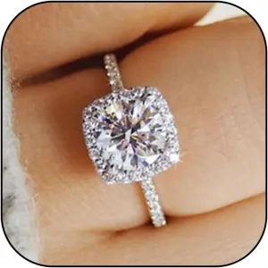 HUASAI Engagement Rings for Women Fake Engagement Ring Moissanite Engagement Ring Halo Engagement Rings Travel Engagement Rings for Wedding Bridal Jewelry Gifts
