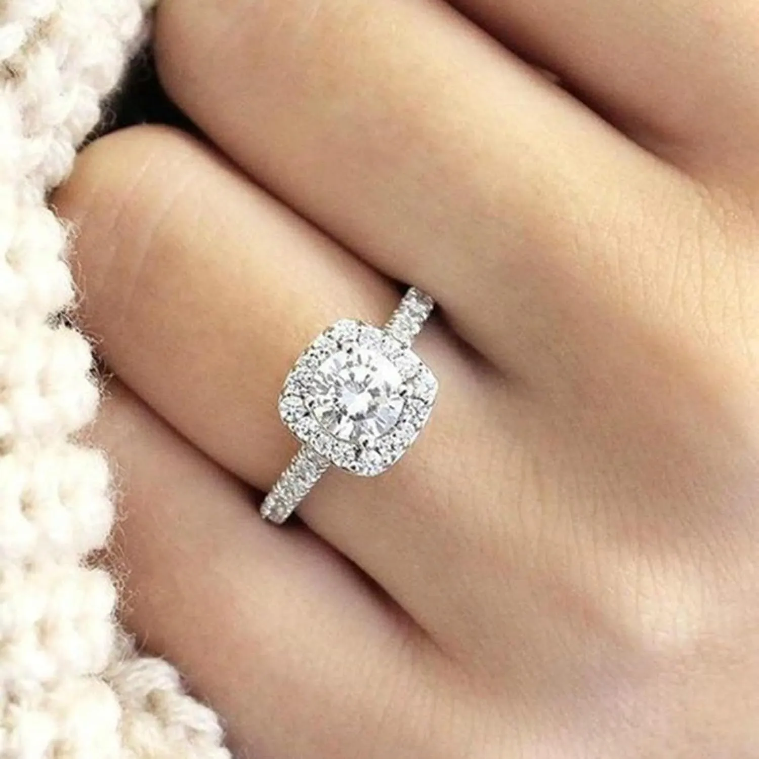 HUASAI Engagement Rings for Women Fake Engagement Ring Moissanite Engagement Ring Halo Engagement Rings Travel Engagement Rings for Wedding Bridal Jewelry Gifts