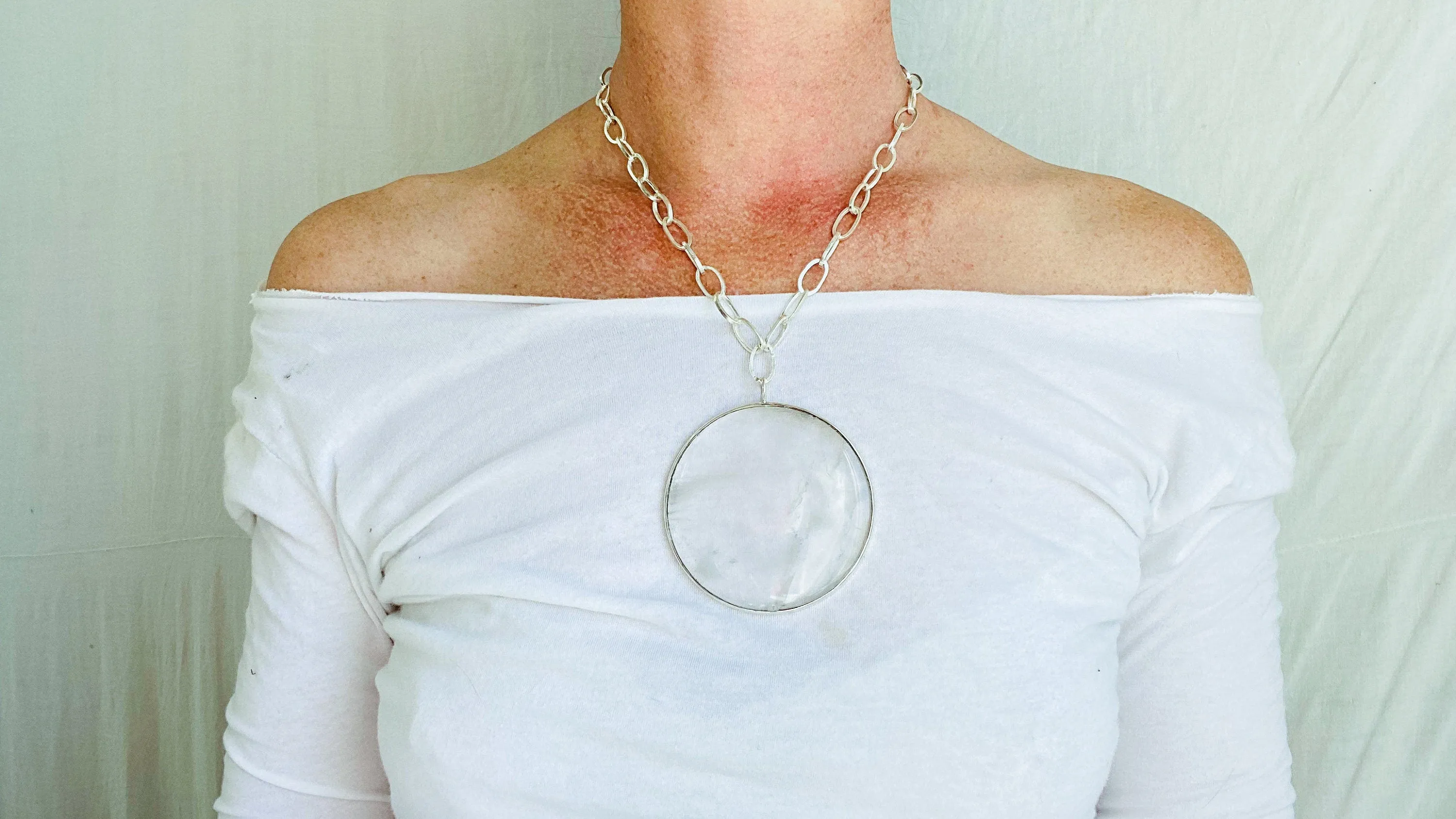 Huge Natural Quartz & Silver Pendant Necklace. Atelier Aadya. 0330