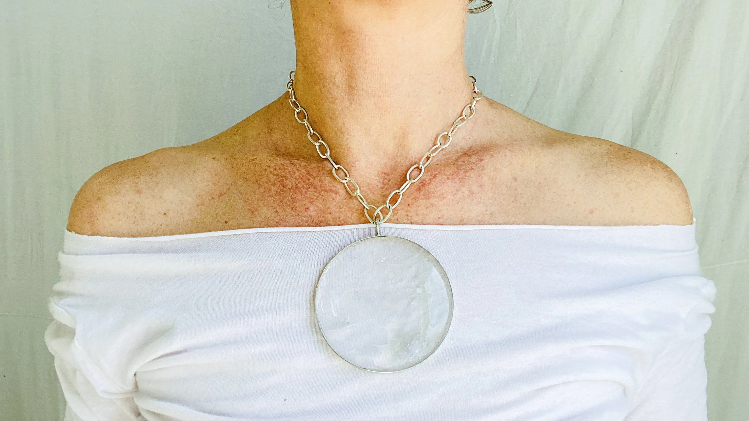 Huge Natural Quartz & Silver Pendant Necklace. Atelier Aadya
