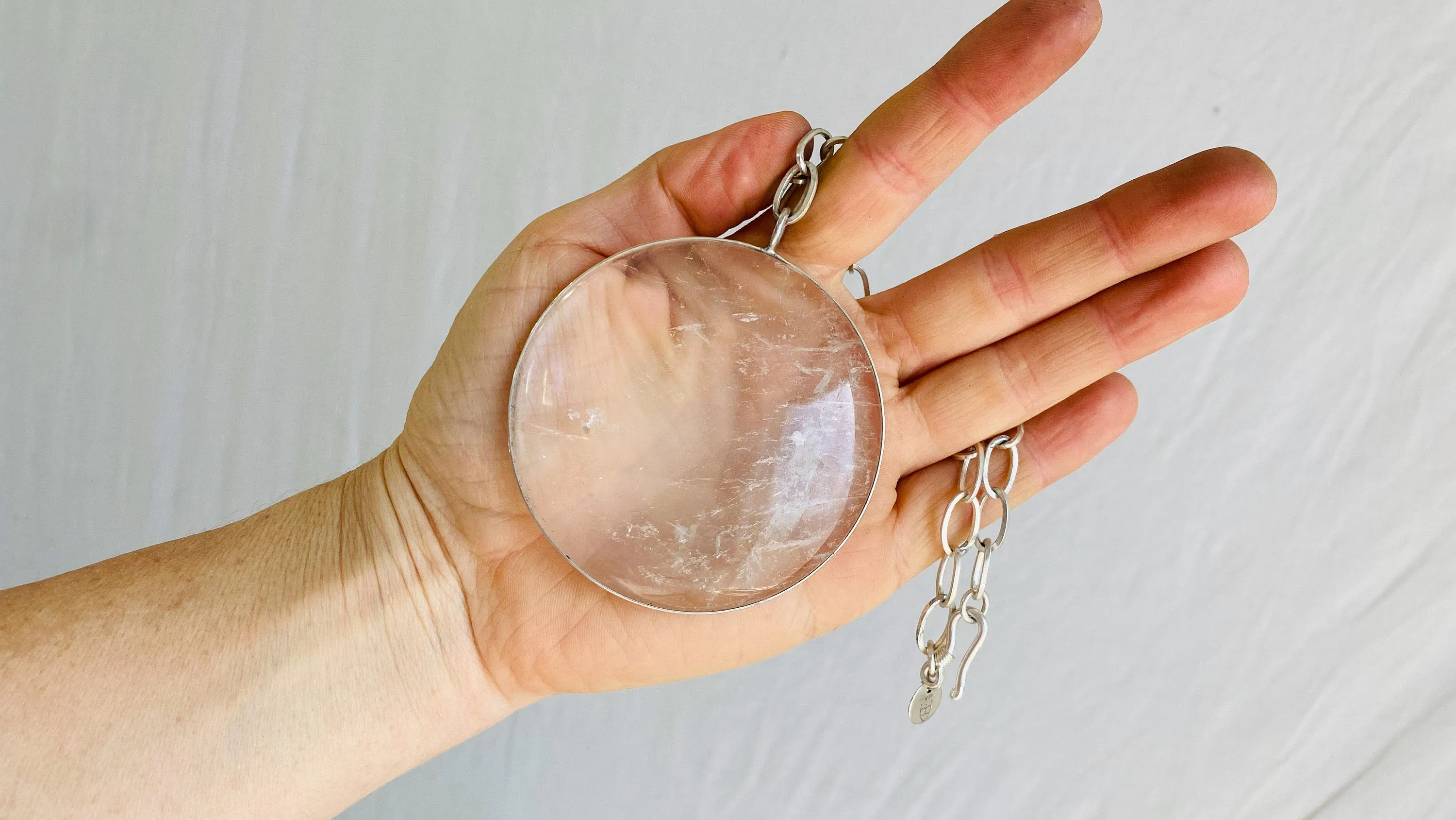 Huge Natural Quartz & Silver Pendant Necklace. Atelier Aadya