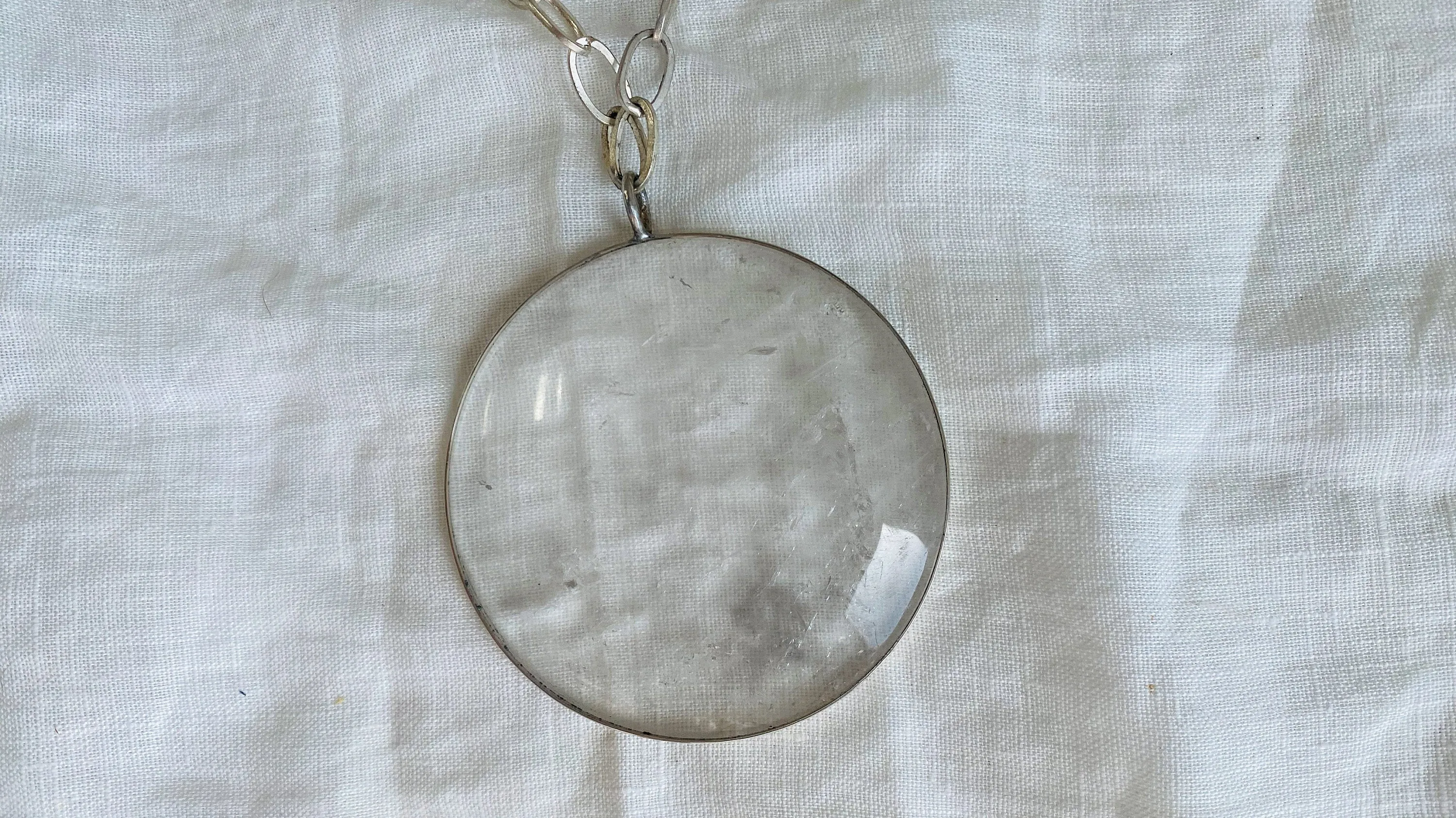 Huge Natural Quartz & Silver Pendant Necklace. Atelier Aadya