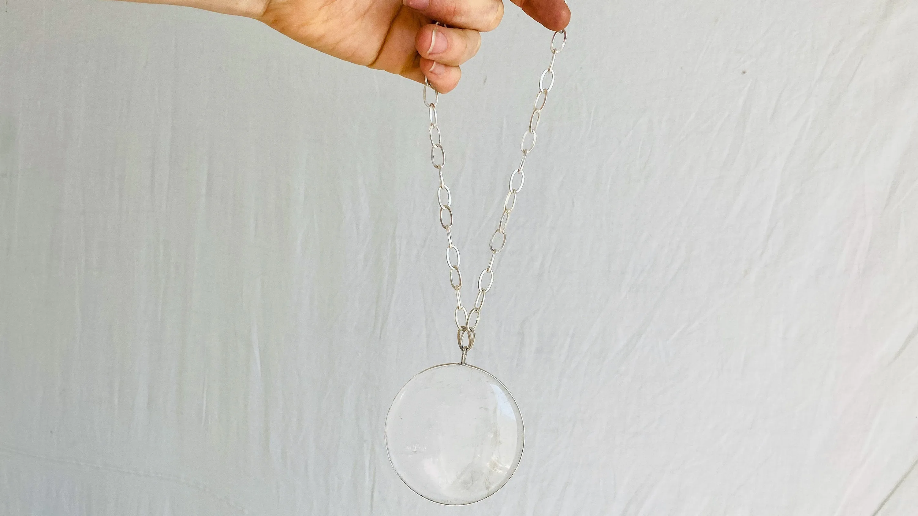 Huge Natural Quartz & Silver Pendant Necklace. Atelier Aadya