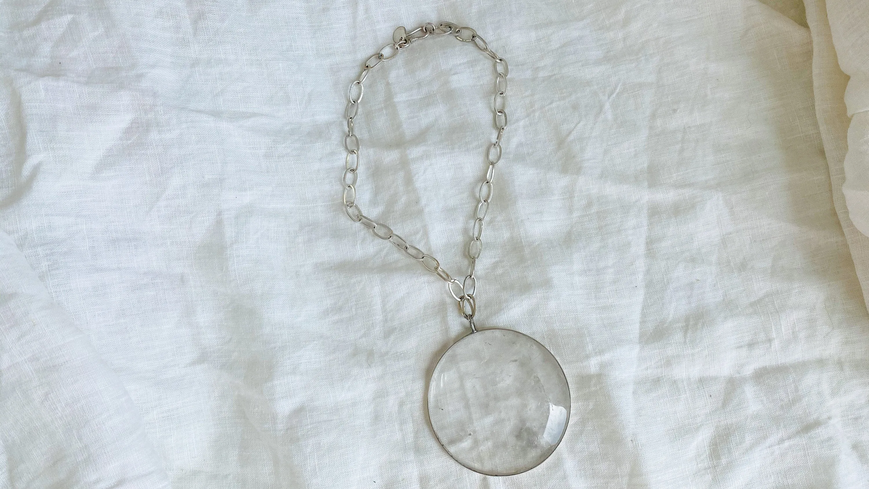 Huge Natural Quartz & Silver Pendant Necklace. Atelier Aadya