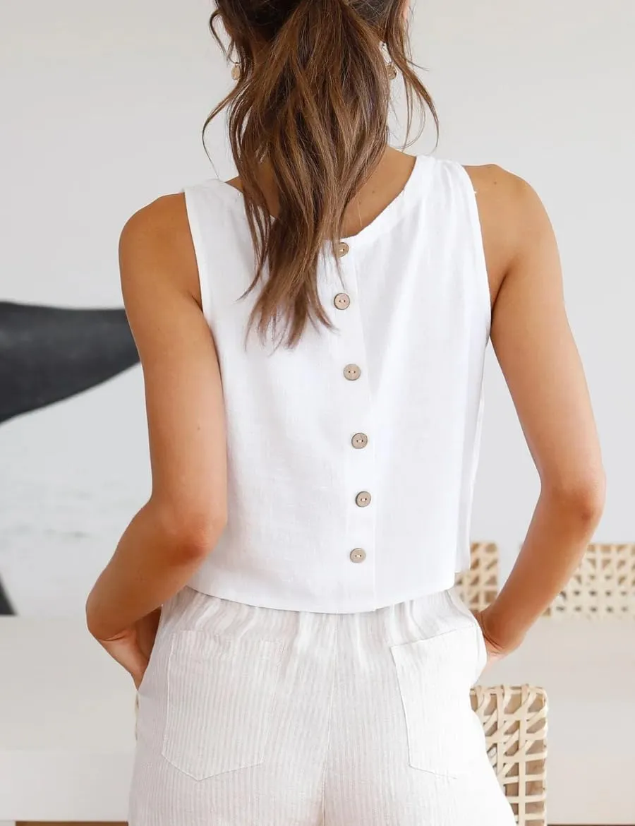 IDEALSANXUN Womens Linen Crop Tank Tops Cute Summer Sleeveless Cropped Cotton Linen Tops