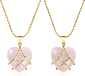 IDesign Best Friend Necklace for Women Rose Quartz Heart Opal Necklace For Women Friendship Necklaces,Birthday Gift, Mother'S Day Necklace, Gift For Her