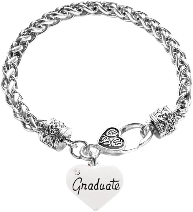 Infinity Collection Graduation Charm Bracelet, Graduate Heart Charm Pendant Jewelry, Graduation Gift for Women