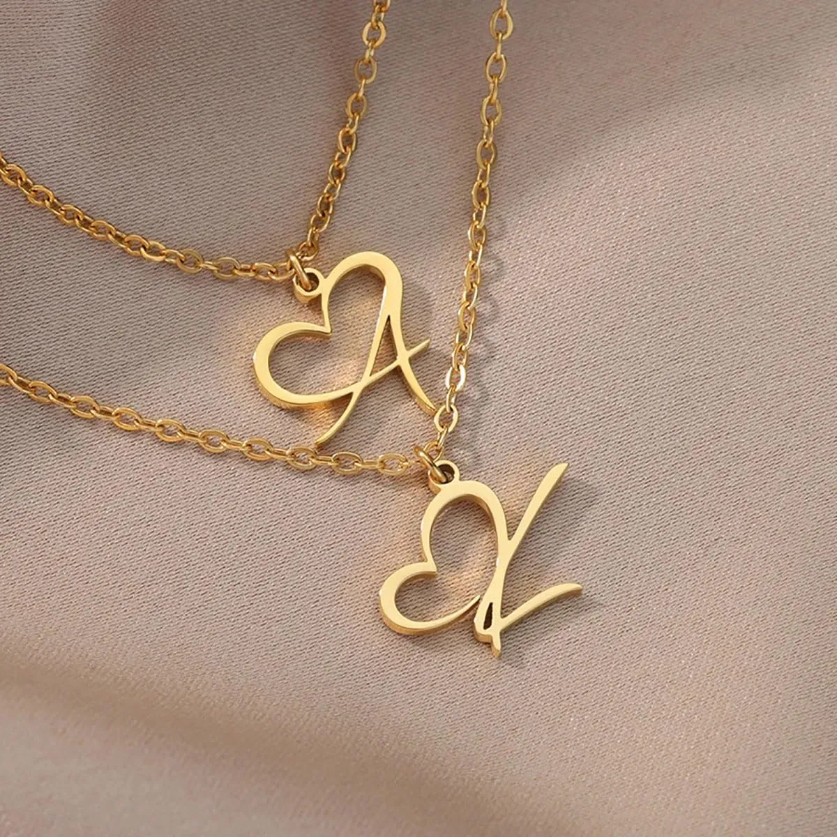 Initial Necklaces for Women 14k Gold Plated Necklace Dainty Gold Letter Pendant Heart Necklace Custom Personalized Name Necklace Cute Choker Necklace Minimalist Gold Jewelry Gift