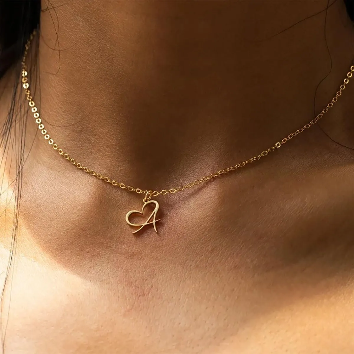 Initial Necklaces for Women 14k Gold Plated Necklace Dainty Gold Letter Pendant Heart Necklace Custom Personalized Name Necklace Cute Choker Necklace Minimalist Gold Jewelry Gift