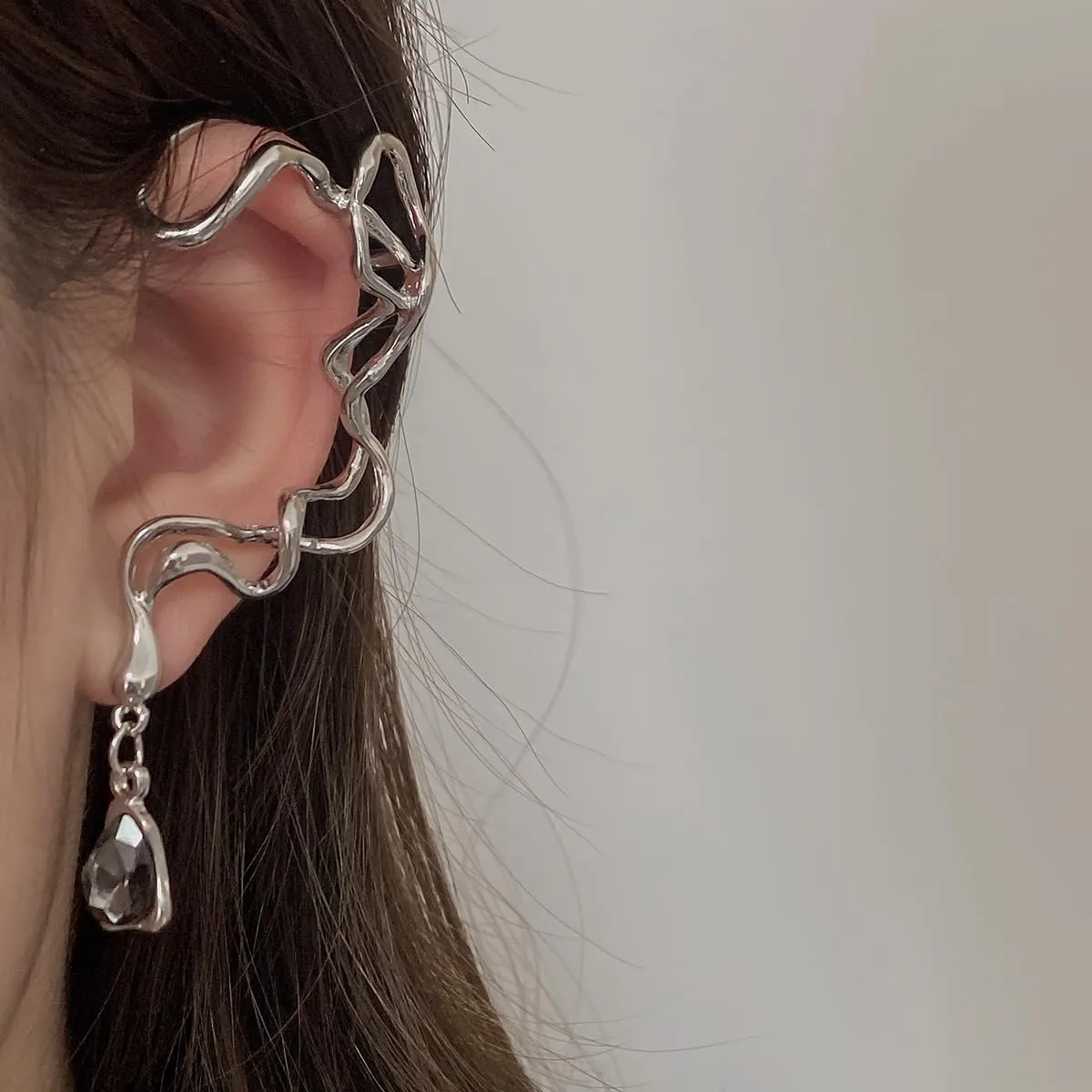 Irregular Waterdrop Rhinestone Dangle Statement Ear Cuffs Earrings for Women,Non-Pierced Clip On Cartilage Climber Earrings Jewelry Gifts